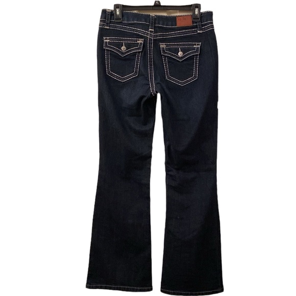 Exclusive Denim 17/21 Dark Blue Jeans Fantastic White Stitching Boot Cut WM SZ 8 - Picture 8 of 14